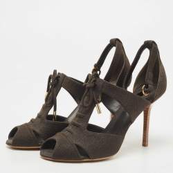 Louis Vuitton Dark Brown Leather Caged Ankle Strap Sandals Size 36.5