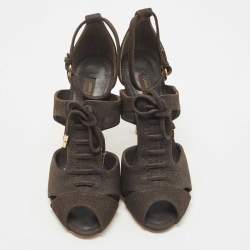 Louis Vuitton Dark Brown Leather Caged Ankle Strap Sandals Size 36.5
