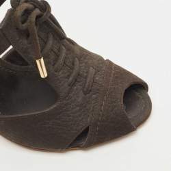 Louis Vuitton Dark Brown Leather Caged Ankle Strap Sandals Size 36.5