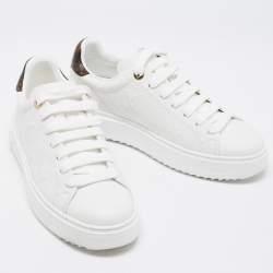 Louis Vuitton White/Brown Monogram Leather Time Out Sneakers Size 39