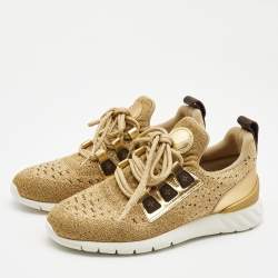Louis Vuitton Gold Knit Fabric and Leather Aftergame Sneakers Size 36.5