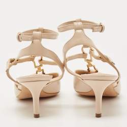 Louis Vuitton Beige Leather T-Bar Ankle Strap Pumps Size 37