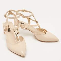 Louis Vuitton Beige Leather T-Bar Ankle Strap Pumps Size 37