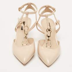 Louis Vuitton Beige Leather T-Bar Ankle Strap Pumps Size 37