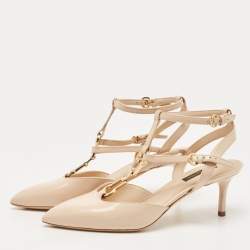 Louis Vuitton Beige Leather T-Bar Ankle Strap Pumps Size 37