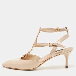 Louis Vuitton Beige Leather T-Bar Ankle Strap Pumps Size 37