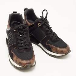 Louis Vuitton Black/Brown Mesh and Monogram Canvas Run Away Sneakers Size 39.5
