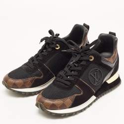 Louis Vuitton Black/Brown Mesh and Monogram Canvas Run Away Sneakers Size 39.5