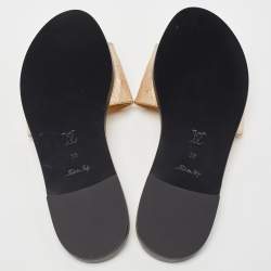 Pre Owned Louis Vuitton Gold Ostrich Leather Lock It Flat Sandals Size 38