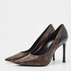 Louis Vuitton Black Patent Leather and Monogram Canvas Cherie Pumps Size 37