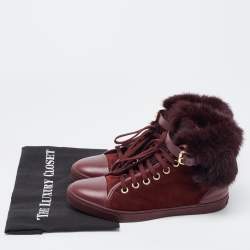 Louis Vuitton Burgundy Suede, Leather and Fur High Top Sneakers Size 38.5 