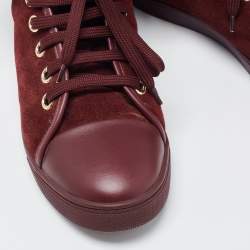 Louis Vuitton Burgundy Suede, Leather and Fur High Top Sneakers Size 38.5 