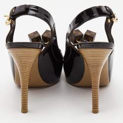 Pre Owned Louis Vuitton Black Patent Leather Vernis Dice Peep Toe Slingback  Pumps Size 38