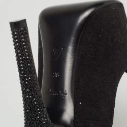 Pre Owned Louis Vuitton Black Suede Bow Peep Toe Platform Pumps Size 36