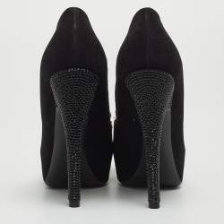 Pre Owned Louis Vuitton Black Suede Bow Peep Toe Platform Pumps Size 36