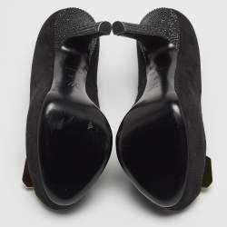 Pre Owned Louis Vuitton Black Suede Bow Peep Toe Platform Pumps Size 36