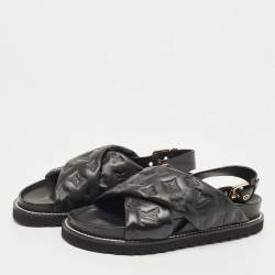 Pre Owned Louis Vuitton Black Monogram Embossed Leather Paseo Flat Sandals Size 39