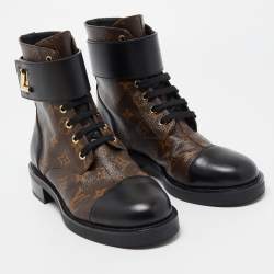 Louis Vuitton Brown/Black Monogram Canvas and Leather Wonderland Flat Ranger Boots Size 40