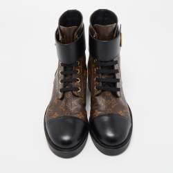 Louis Vuitton Brown/Black Monogram Canvas and Leather Wonderland Flat Ranger Boots Size 40