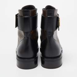 Louis Vuitton Brown/Black Monogram Canvas and Leather Wonderland Flat Ranger Boots Size 40