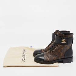 Louis Vuitton Brown/Black Monogram Canvas and Leather Wonderland Flat Ranger Boots Size 40