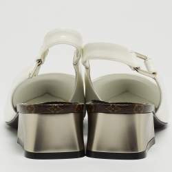 Louis Vuitton White Patent Leather Slingback Pumps Size 37