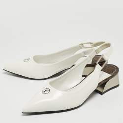 Louis Vuitton White Patent Leather Slingback Pumps Size 37