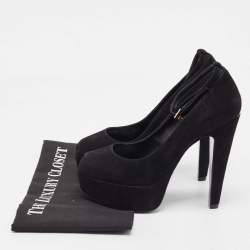Pre Owned Louis Vuitton Black Suede Ankle Strap Pumps Size 37