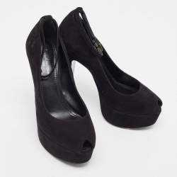 Pre Owned Louis Vuitton Black Suede Ankle Strap Pumps Size 37
