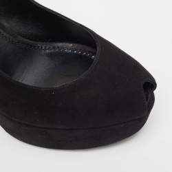 Pre Owned Louis Vuitton Black Suede Ankle Strap Pumps Size 37