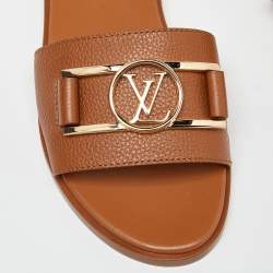 Pre Owned Louis Vuitton Cognac Leather Lock It Flat  Sandals Size 36