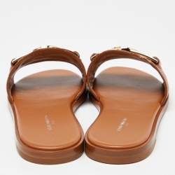 Pre Owned Louis Vuitton Cognac Leather Lock It Flat  Sandals Size 36