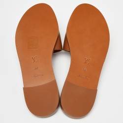 Pre Owned Louis Vuitton Cognac Leather Lock It Flat  Sandals Size 36