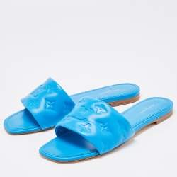 Louis Vuitton Blue Leather  Revival Flat Slides Size 38