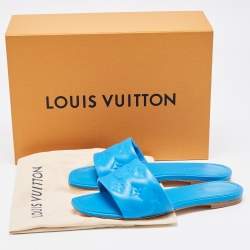 Louis Vuitton Blue Leather  Revival Flat Slides Size 38