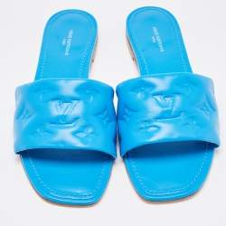 Louis Vuitton Blue Leather  Revival Flat Slides Size 38
