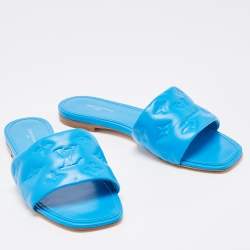 Louis Vuitton Blue Leather  Revival Flat Slides Size 38