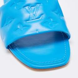 Louis Vuitton Blue Leather  Revival Flat Slides Size 38