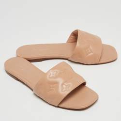 Louis Vuitton Beige Monogram Embossed Leather Revival Flat Mules Size 38