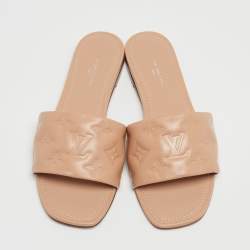 Louis Vuitton Beige Monogram Embossed Leather Revival Flat Mules Size 38