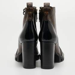Louis Vuitton Black/Brown Patent Leather and Monogram Canvas Star Trail Boots Size 40