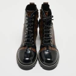 Louis Vuitton Black/Brown Patent Leather and Monogram Canvas Star Trail Boots Size 40