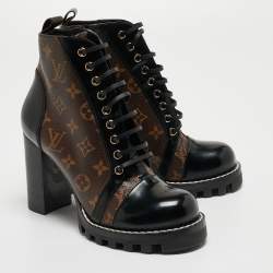 Louis Vuitton Black/Brown Patent Leather and Monogram Canvas Star Trail Boots Size 40