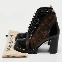 Louis Vuitton Black/Brown Patent Leather and Monogram Canvas Star Trail Boots Size 40