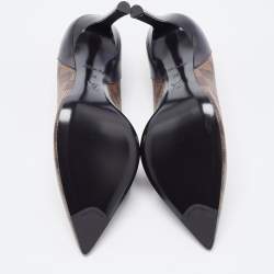 Pre Owned Louis Vuitton Brown Damier Ebene and Vernis Leather Cherie Pumps Size 38