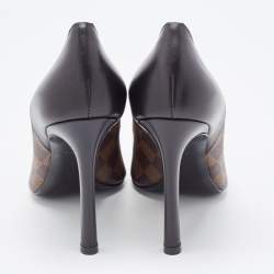 Pre Owned Louis Vuitton Brown Damier Ebene and Vernis Leather Cherie Pumps Size 38