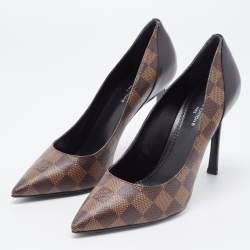Pre Owned Louis Vuitton Brown Damier Ebene and Vernis Leather Cherie Pumps Size 38