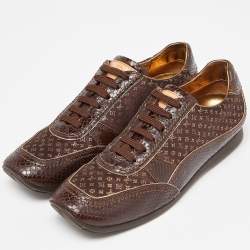 مملوكة مسبقًا Louis Vuitton Brown Monogram Print Fabric and Embossed Snakeskin Low Top Sneakers Size 38.5