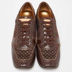 مملوكة مسبقًا Louis Vuitton Brown Monogram Print Fabric and Embossed Snakeskin Low Top Sneakers Size 38.5