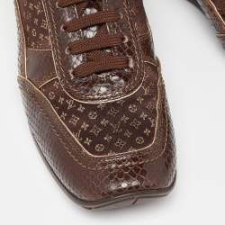 مملوكة مسبقًا Louis Vuitton Brown Monogram Print Fabric and Embossed Snakeskin Low Top Sneakers Size 38.5